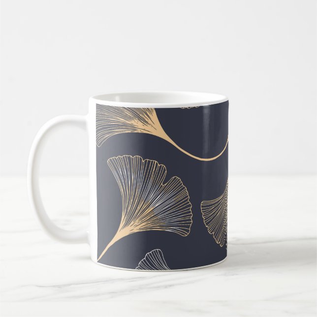 Ginkgo Löv Sömlöst Blommönster Kaffemugg (Vänster)