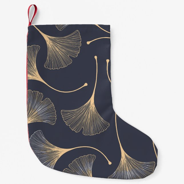 Ginkgo Löv Sömlöst Blommönster Liten Julstrumpa (Framsidan)