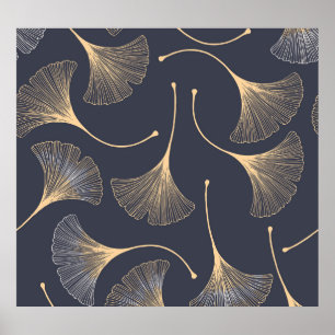 Ginkgo Löv Sömlöst Blommönster Poster