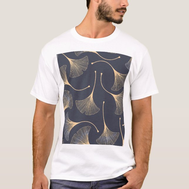 Ginkgo Löv Sömlöst Blommönster T Shirt (Framsida)