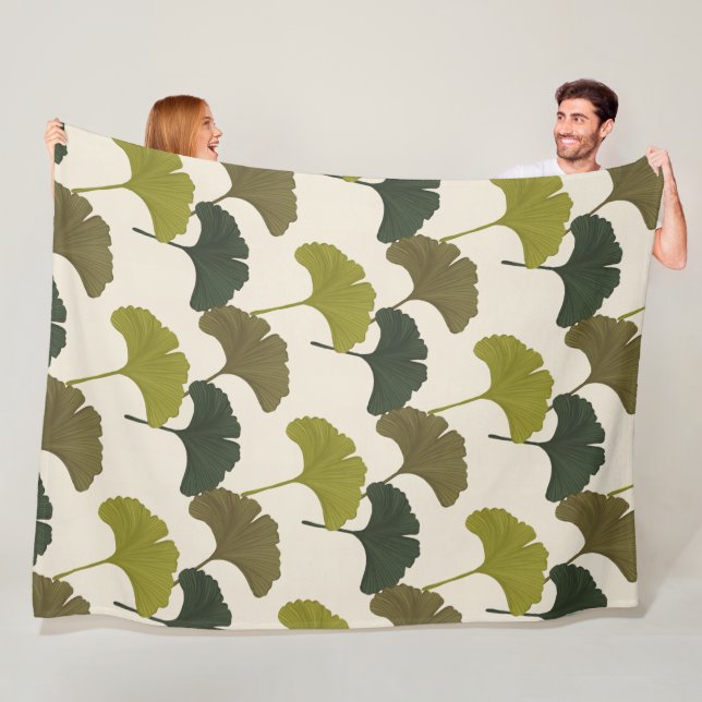 Ginkgo Lövs Anpassade Background Färg Fleecefilt (På plats)