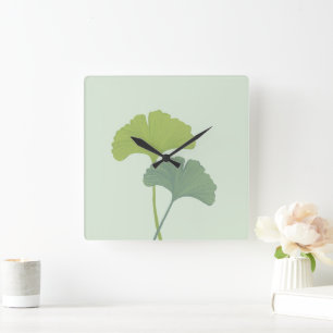 Ginkgo Lövs Anpassade Background Färg Fyrkantig Klocka