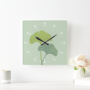 Ginkgo Lövs Anpassade Background Färg Fyrkantig Klocka