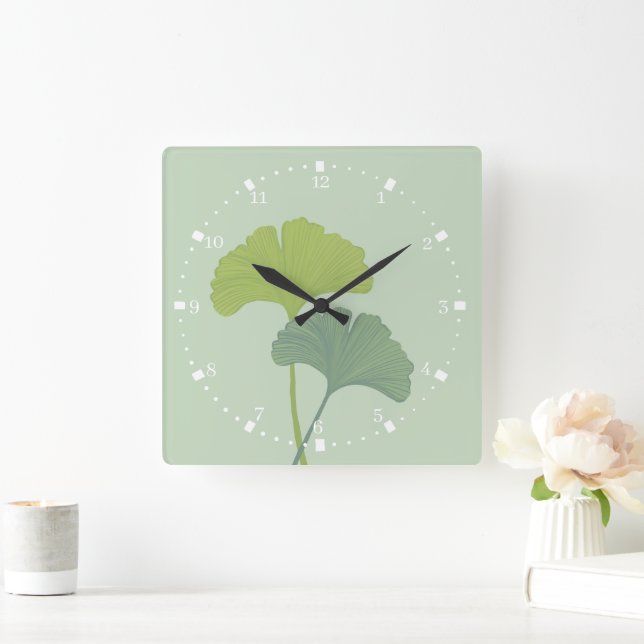 Ginkgo Lövs Anpassade Background Färg Fyrkantig Klocka (Hem)
