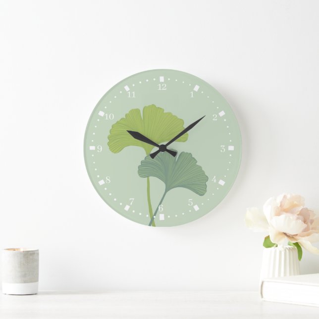Ginkgo Lövs Anpassade Background Färg Stor Klocka (Hem)