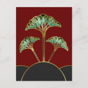 Ginkgo Lövs Art Deco-vykort Vykort