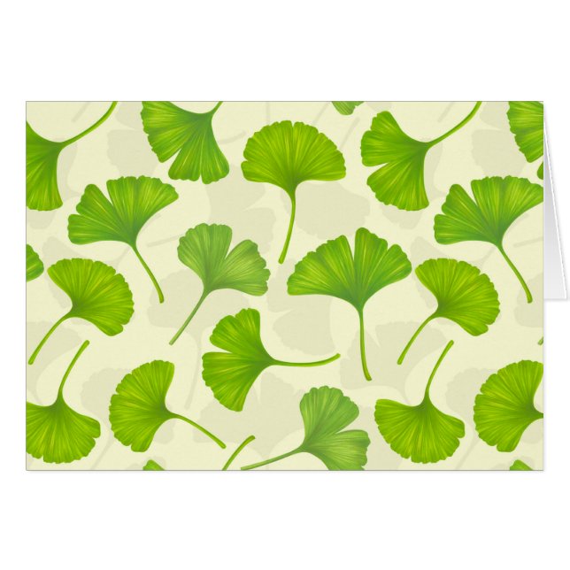 Ginkgo mönster på benvit hälsningskort (Framsidan Horizontal)