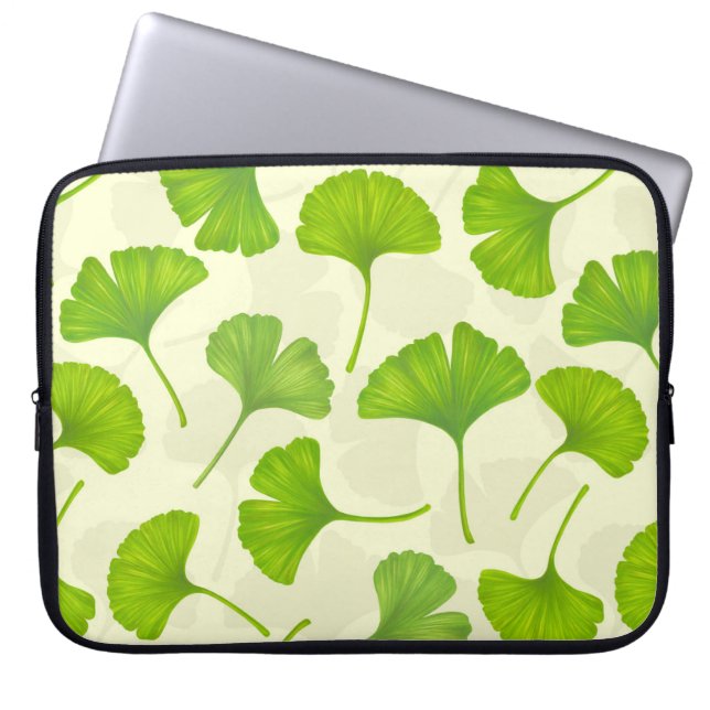 Ginkgo mönster på benvit laptop fodral (Framsidan)