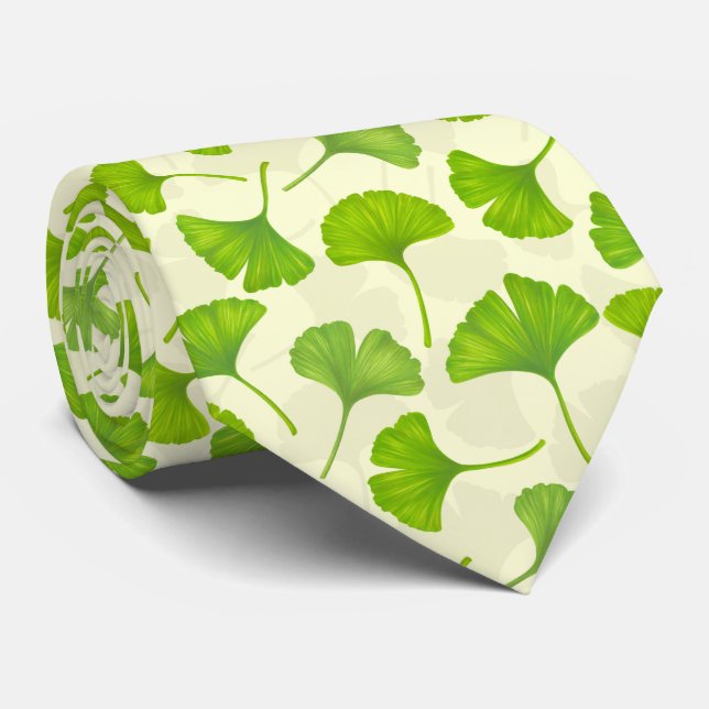 Ginkgo mönster på benvit slips (Rullad)