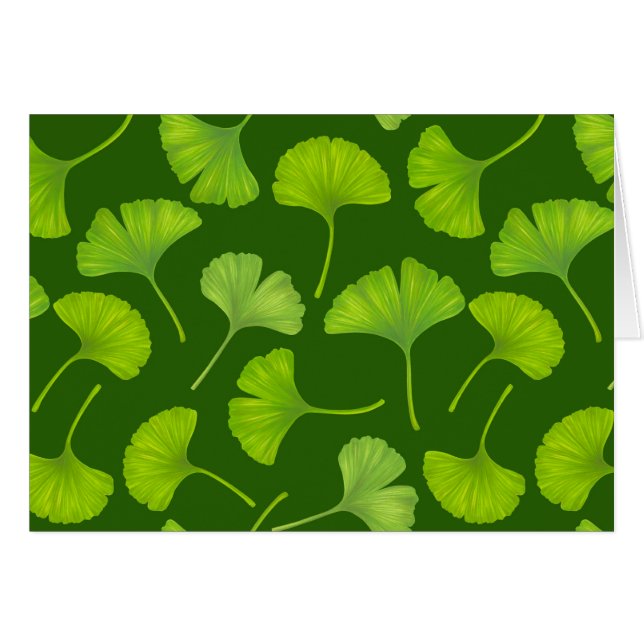 Ginkgo mönster på mörk grönt hälsningskort (Framsidan Horizontal)