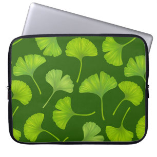 Ginkgo mönster på mörk grönt laptop fodral