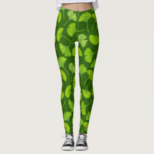 Ginkgo mönster på mörk grönt leggings
