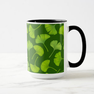 Ginkgo mönster på mörk grönt mugg