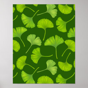 Ginkgo mönster på mörk grönt poster