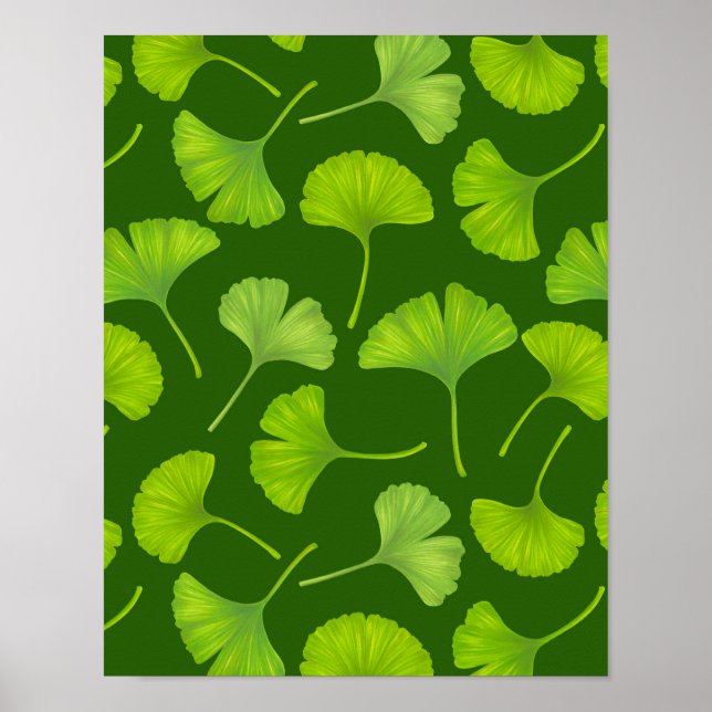 Ginkgo mönster på mörk grönt poster (Framsidan)
