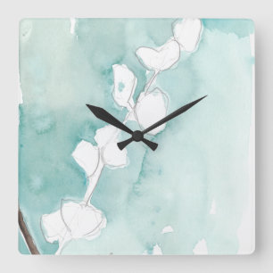 Ginkgo på Dusty Teal - White Fyrkantig Klocka