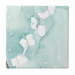 Ginkgo på Dusty Teal - White Kakelplatta
