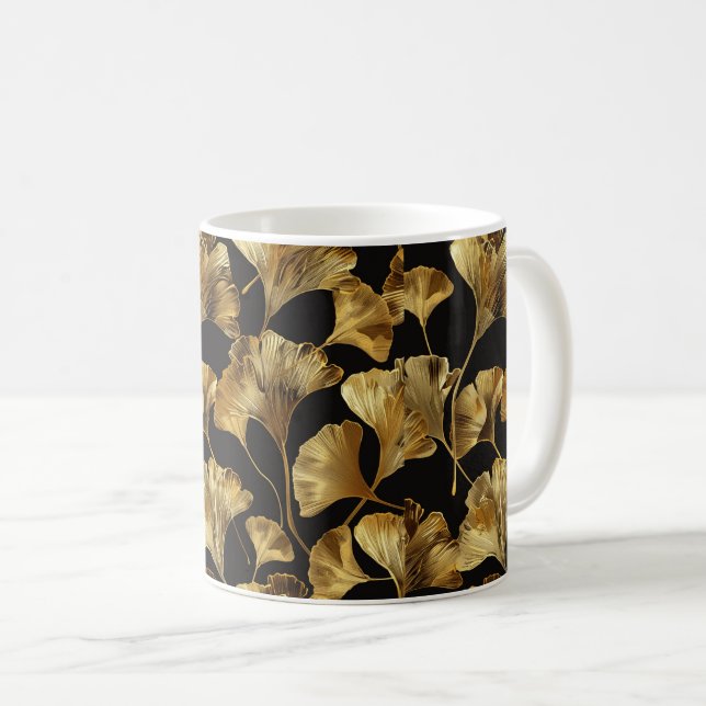 Ginkgo Seamless Löv Mönster Kaffemugg (Framsida höger)