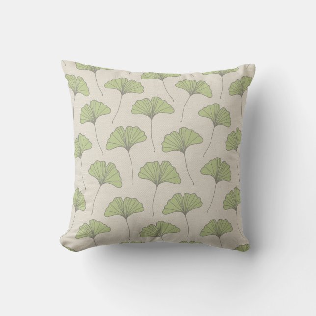 Ginkgo-träd blad mönster grönt på canvas-utseende kudde (Framsida)