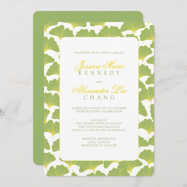 Ginkgo Träd Vår Grönt Bröllop Inbjudningar (Fram/baksida)