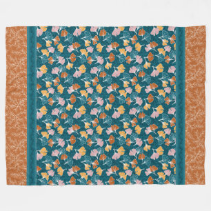 Ginkgos på Ocean Blue med Terracotta Blanket Fleecefilt