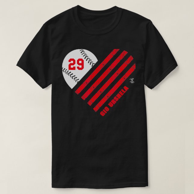 Gio Urshela Baseball Stripe Heart Gameday T Shirt (Design framsida)