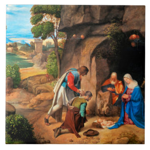 Giorgione - Herdarnas tillbedjan Kakelplatta