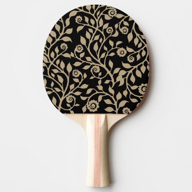 Gipsy Swirls Elegant Blommönster Black Beige Pingisracket (Framsidan)