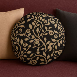 Gipsy Swirls Elegant Blommönster Black Beige Rund Kudde