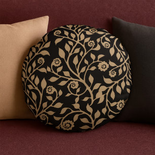 Gipsy Swirls Elegant Blommönster Black Beige Rund Kudde