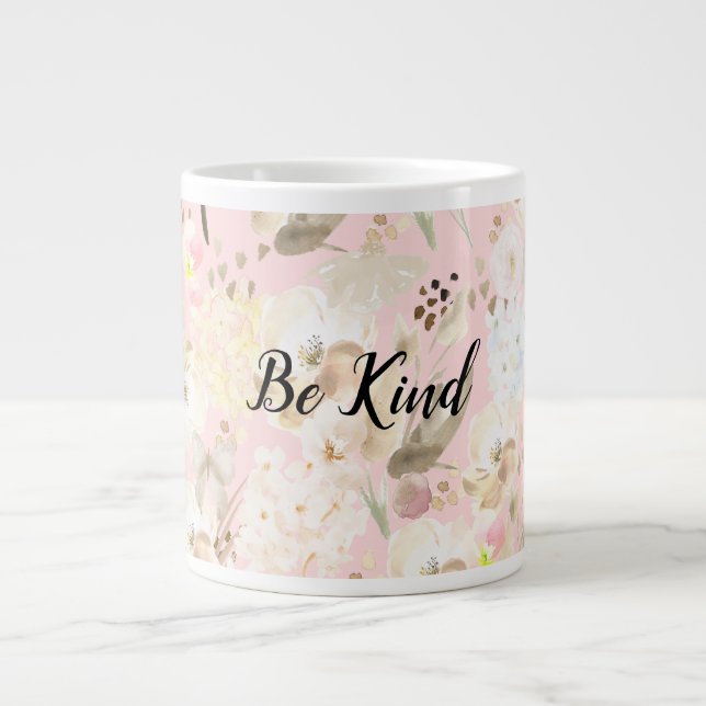Gir Rosa Cream White-Blommigt Jumbo Mugg (Framsidan)