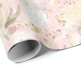 Gir Rosa Cream White-Blommigt Presentpapper