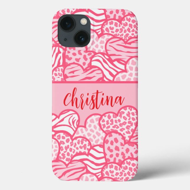 Gir Rosa Cute Animal Print Hearts Namn (Baksida)