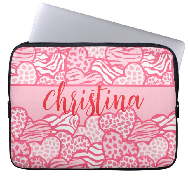 Gir Rosa Cute Animal Print Hearts Namn Laptop Fodral (Framsidan)