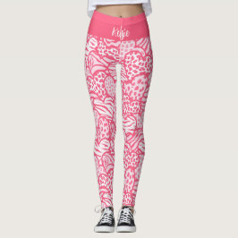 Gir Rosa Cute Animal Print Hearts Namn Leggings