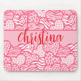 Gir Rosa Cute Animal Print Hearts Namn Musmatta