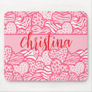 Gir Rosa Cute Animal Print Hearts Namn Musmatta