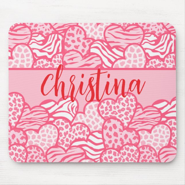 Gir Rosa Cute Animal Print Hearts Namn Musmatta (Framsidan)