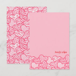 Gir Rosa Cute Animal Print Hearts Namn Tack Kort