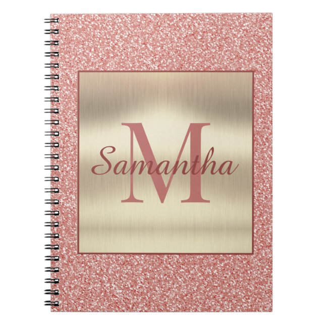 Gir Rosa Glitter Guld Monogram Namn Anteckningsbok (Framsidan)