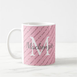 Gir Rosa Glitter Rand Monogram Kaffemugg