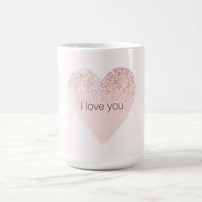 Gir Rosa Glitzy Glitter Heart Watercolor Kaffemugg (Center)
