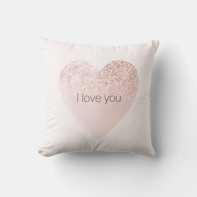 Gir Rosa Glitzy Glitter Heart Watercolor Kudde (Framsida)