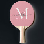 Gir Rosa, monogram feminin Grått-skript Pingisracket<br><div class="desc">Modern Snyggt  Rosa Dusty Rosa Grått Monogram Elegant Script Namn Ping Pong Paddle</div>