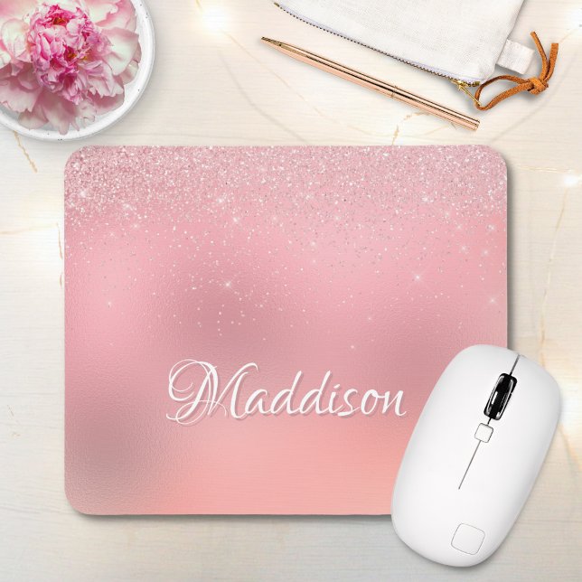 Gir Rosa Silver Glitter Personlig Namn Musmatta (Skapare uppladdad)