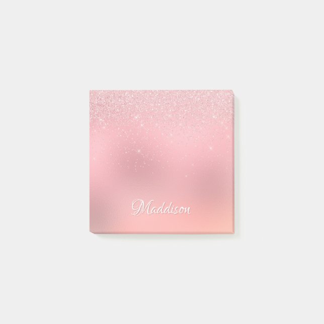 Gir Rosa Silver Glitter Personlig Namn Post-it Block (Framsida)