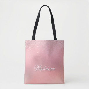 Gir Rosa Silver Glitter Personlig Namn Tygkasse