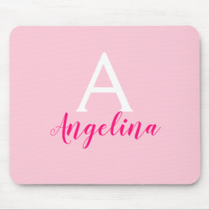 Gir Rosa, vit och Shock rosa Monogram Namn Musmatta
