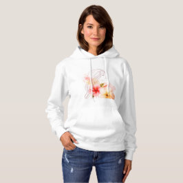 Gir sluter ögonen med röd blomma t shirt
