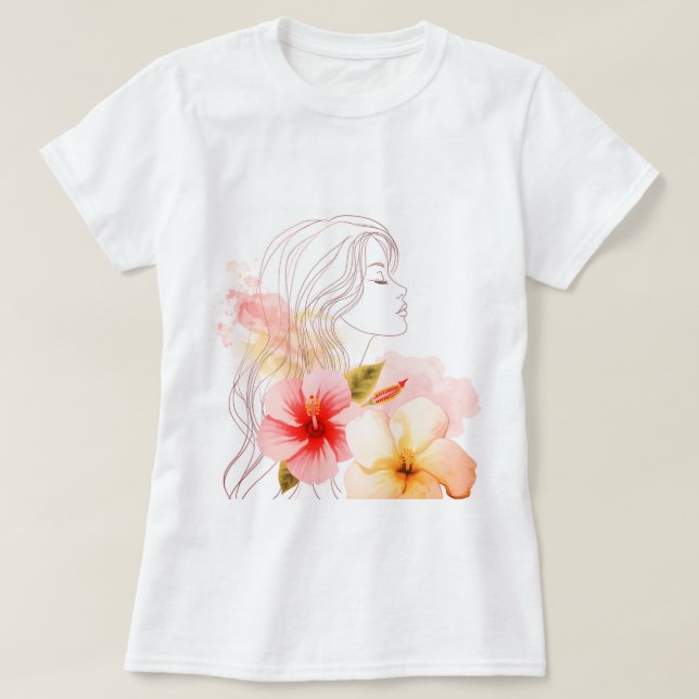 Gir sluter ögonen med röda blommor t shirt (Design framsida)